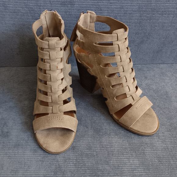 Indigo Rd. Women's Perky Perforated Zip Up Block Heel Sandals In Latte US Size 7 - Picture 2 of 9